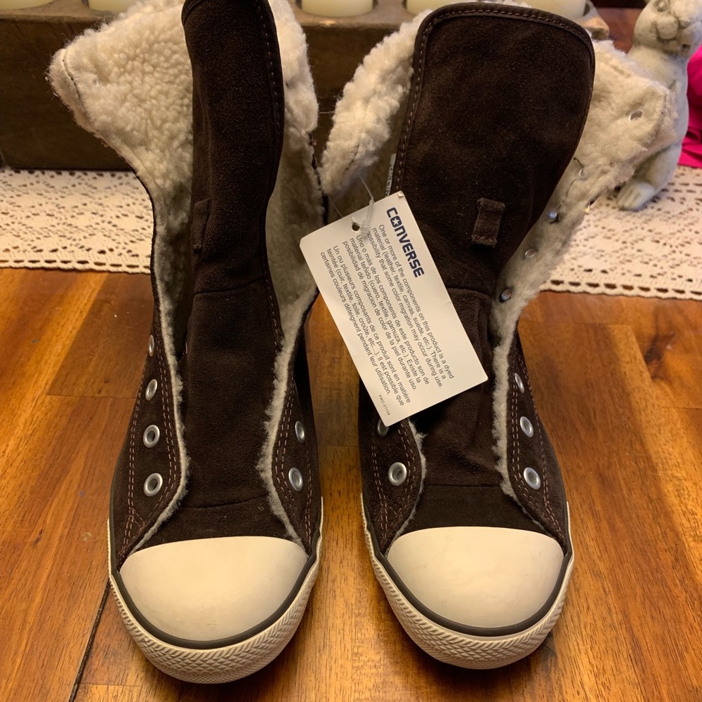 Sherpa lined high top suede converse